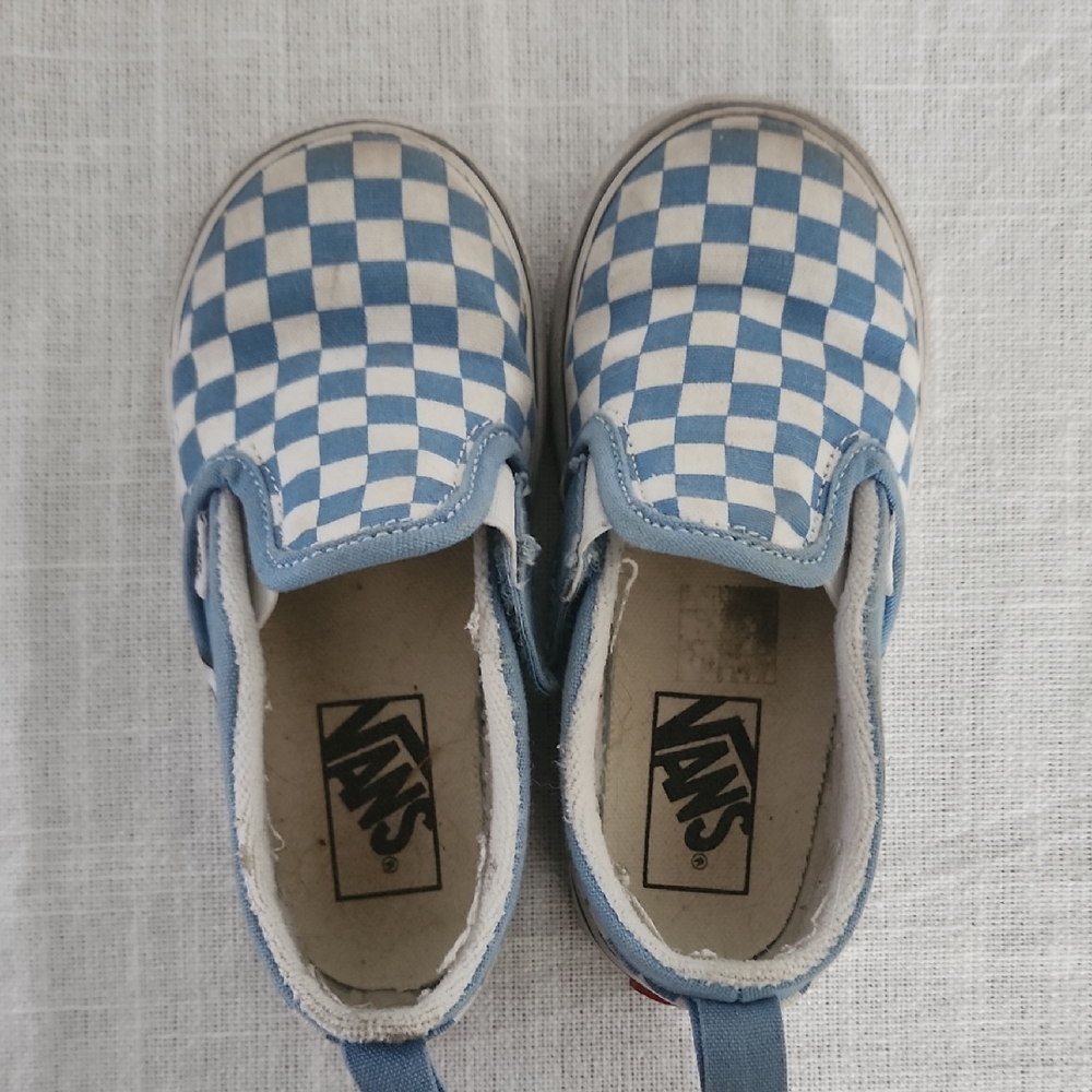 Vans Kids Slip-On Checkerboard Sneakers - Light Blue & White